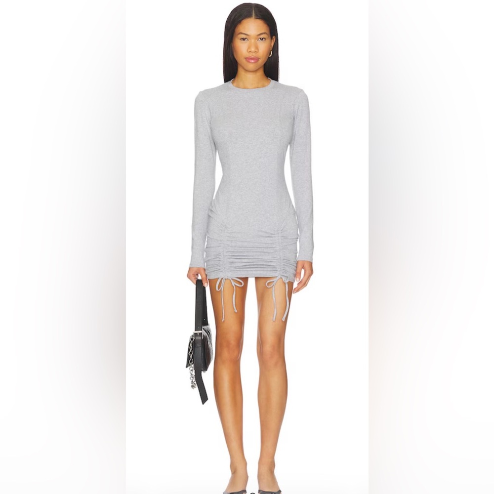Gray Fleur du Mal mini dress with adjustable rouche detail